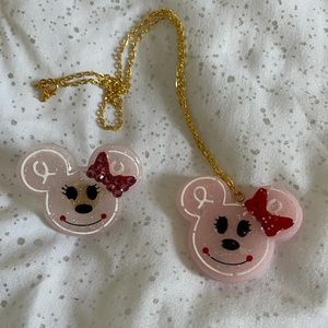 Pink Minnie Mouse Gingerbread Necklace & Ring set